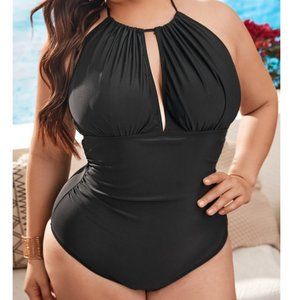 Plus Size 20 4XL Shein Ruched Cut-out One Piece Swimsuit Black Swim